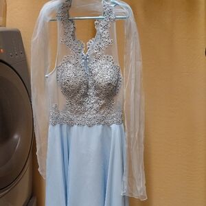 GLS Collective Silver and Blue Embellished Tiered Gown